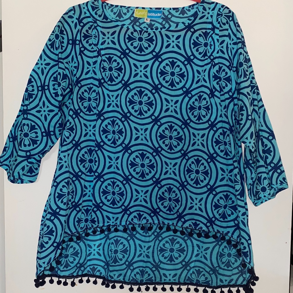 Haute Latitude Navy & Green pom pom top